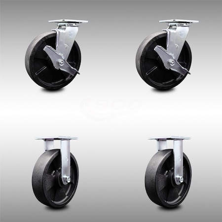 Service Caster 8 Inch SS Glass Filled Nylon Caster Set with Roller Bearing 2 Brakes 2 Rigid SCC SCC-SS30S820-GFNR-TLB-2-R-2